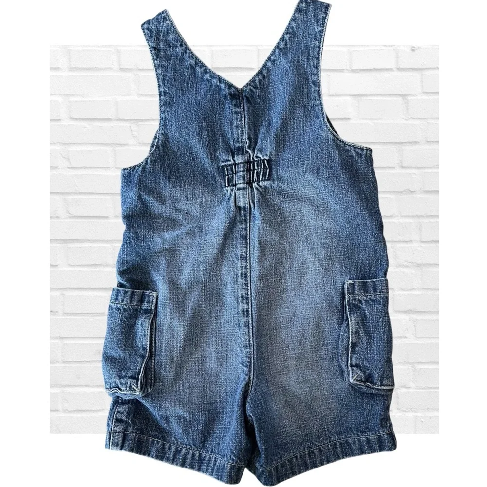 Vintage Laura Ashley 18M Blue Denim Boys Overalls Jean Shorts Pirate Ship Cotton
